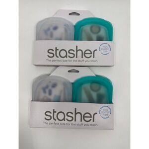 Stasher Pocket Size Set Of 4 Premium Silicone Bags Aqua Clear Resusable NEW